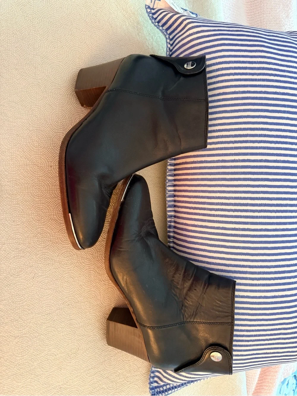 Coach Black Leather Ankle Booties with Block Heel